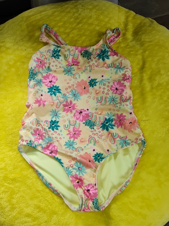 Cat & Jack Other - Cat & Jack Yellow Floral One-Piece Swimsuit with Pink & Teal Accents